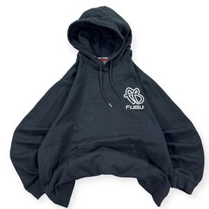 Y2K FUBU OG Logo Hoodie Men's 2XL Black Pullover Sweatshirt Streetwear Athletic